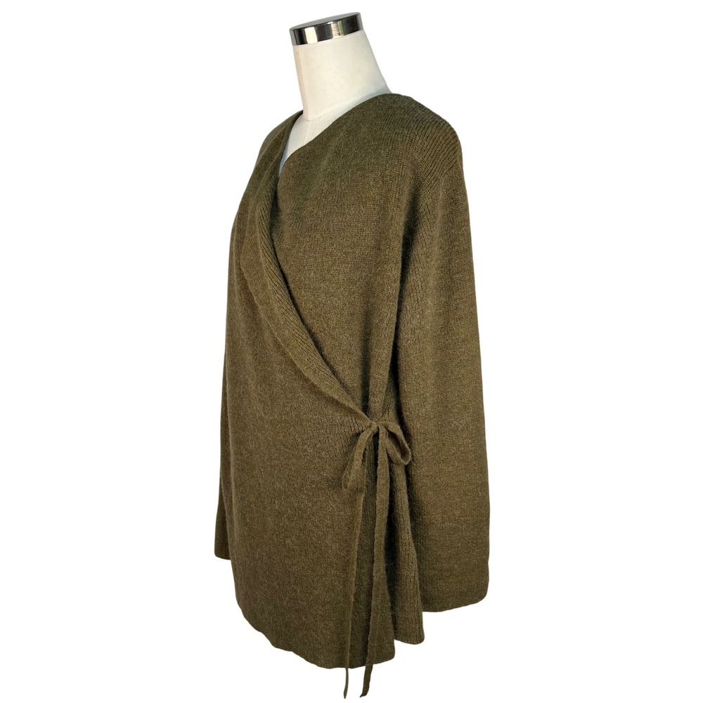 Zara Wrap Cardigan Women M Gold Brown Alpaca Wool Blend Knit Fuzzy Neutral Cozy